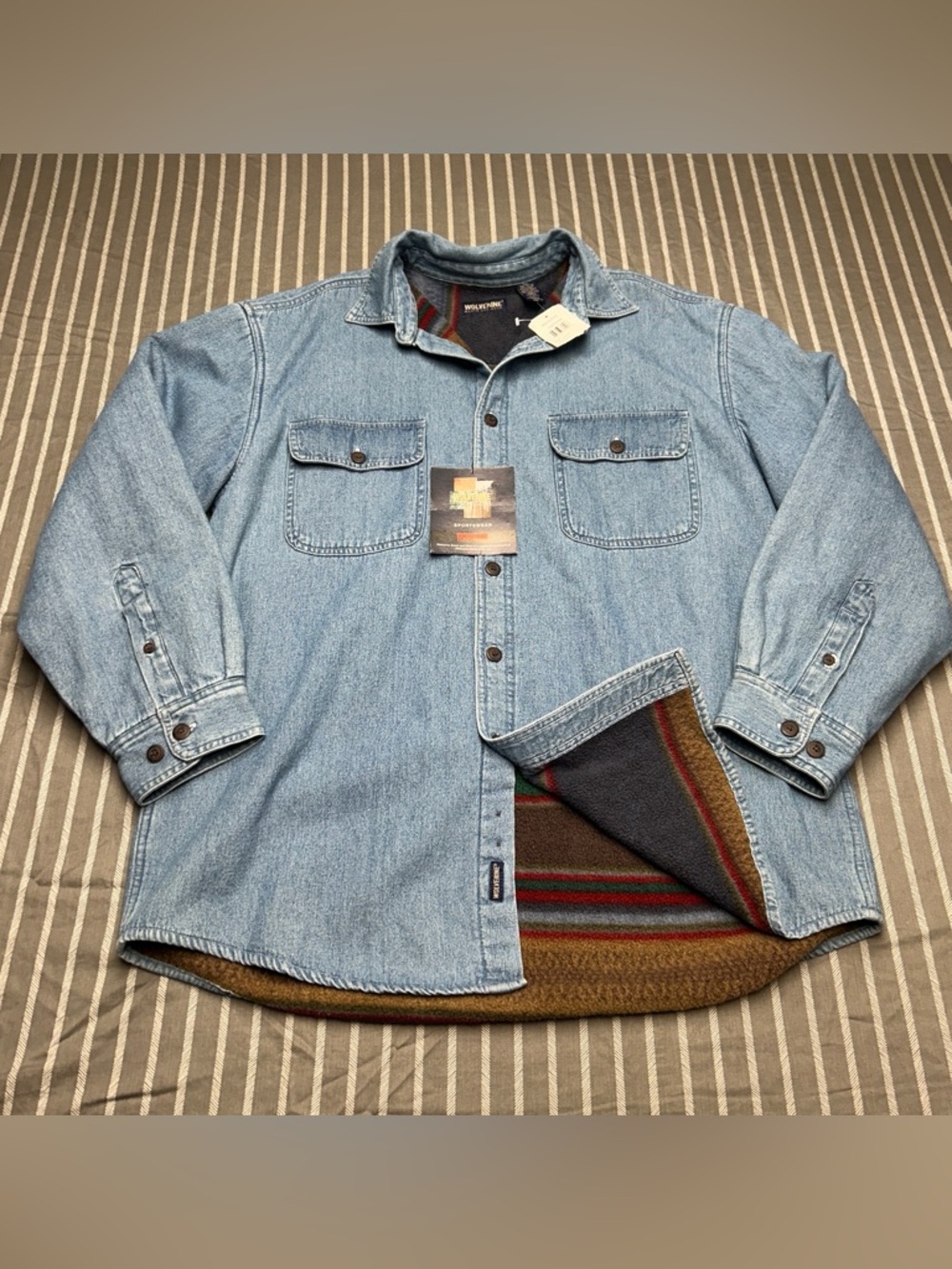 Wolverine Light Blue Denim Jacket with Multicolor Fleece Lining